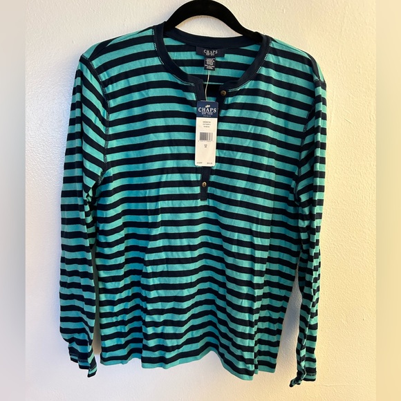 NWT Women's 3/4 Sleeve Chaps Crewneck Striped Henley Shirt size 2X - Picture 3 of 4